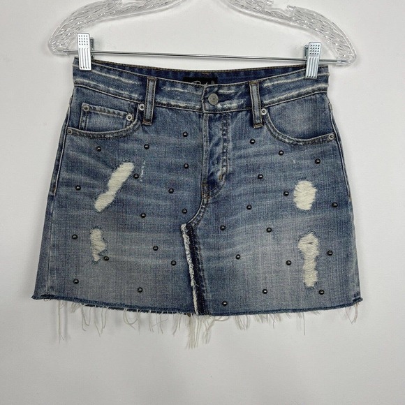 Rails Denim Mini Skirt Size 24 Wynonna Studded Distressed Button Fly Raw Hem - Picture 3 of 10